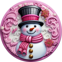 3D Pink And White Snowman Winter Wreath Sign 8 Circle