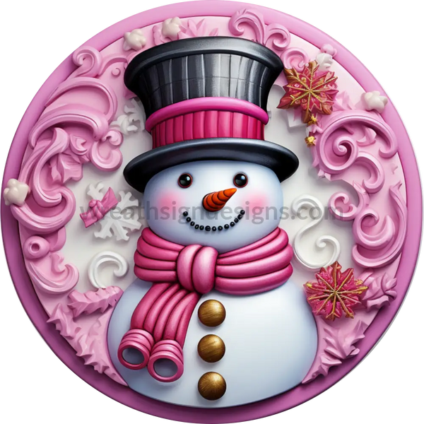 3D Pink And White Snowman Winter Wreath Sign 8 Circle