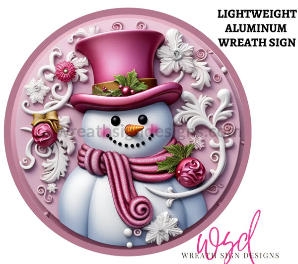 3D Pink Snowman Winter Wreath Sign 8 Circle