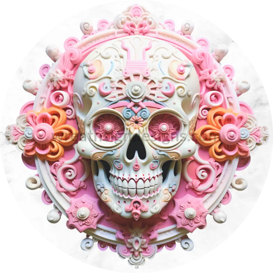 3D Pink Sugar Skull- Metal Sign 8