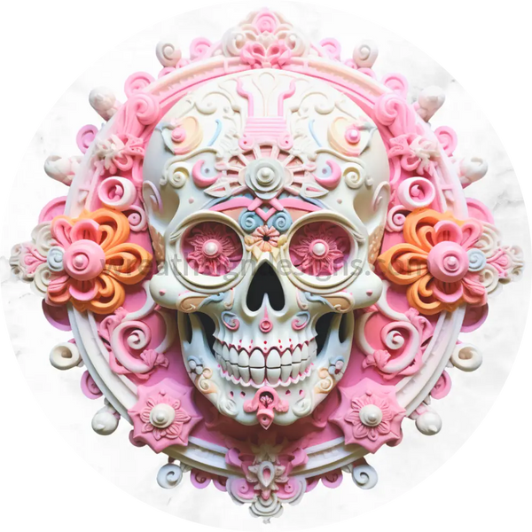 3D Pink Sugar Skull- Metal Sign 8