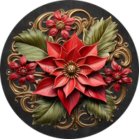 3D Poinsettia Winter Christmas-Round Metal Signs 8 Circle
