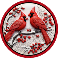 3D Winter Cardinals-Round Metal Signs 8 Circle