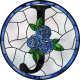 8 Stained Glass Blue Rose Initials-8- Round Metal Wreath Sign J