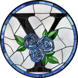 8 Stained Glass Blue Rose Initials-8- Round Metal Wreath Sign Y