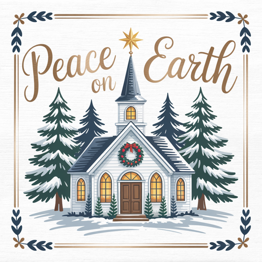 Peace on Earth Winter Church  Winter Christmas Wreath Sign MS-1623