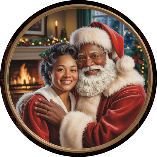Christmas Santa and Mrs Claus Round Metal wreath Sign MS-1624