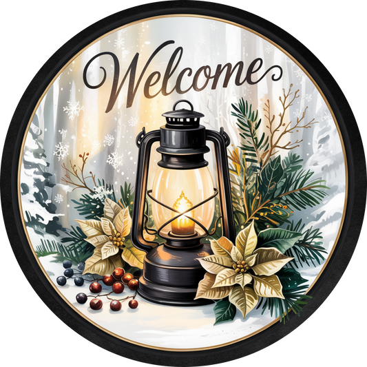 Winter Lantern Black and Gold - Metal Winter  wreath Signs MS-1666