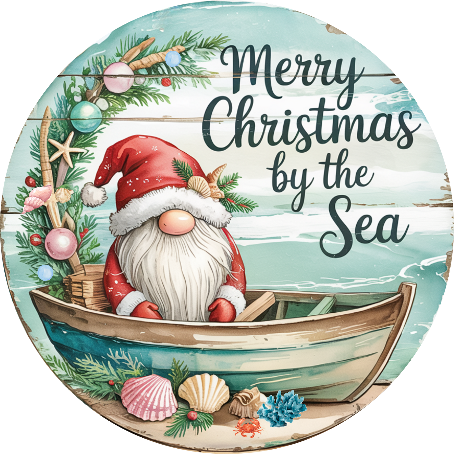 Merry Christmas by the Sea Beach Christmas winter wreath sign-Metal Sign MS-1707