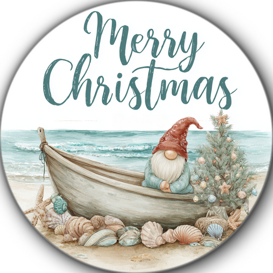 Merry Christmas Beach Gnome Christmas wreath sign-Metal Sign MS-1709
