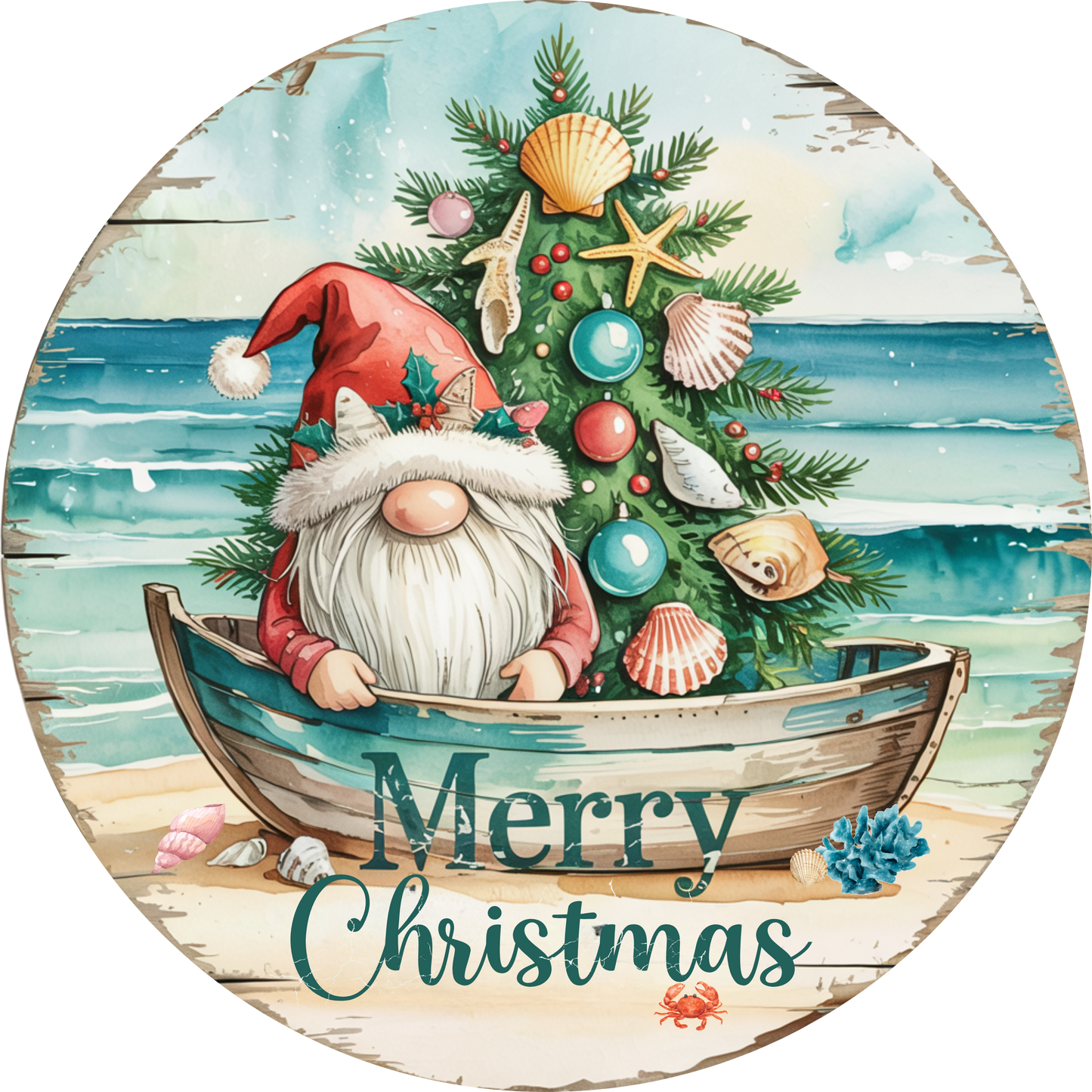 Merry Christmas Beach Gnome Christmas wreath sign-Metal Sign MS-1710