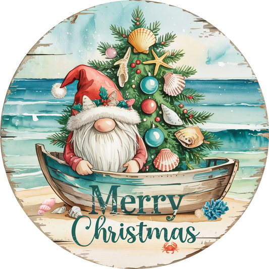 Merry Christmas Beach Gnome Christmas wreath sign-Metal Sign MS-1710