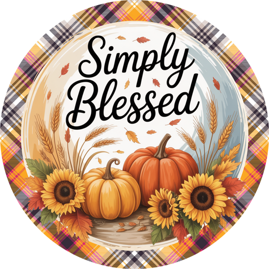 Simply Blessed Fall Pumpkins and Plaid - Metal Fall Wreath Sign MS-1713