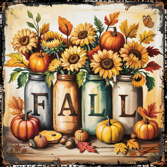 Fall Sunflower and Pumpkin Jars  Autumn Wreath Sign MS-1714