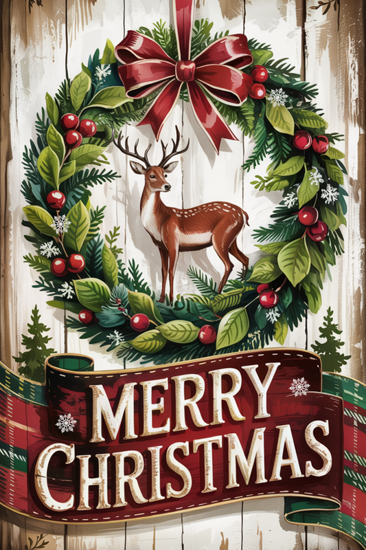 Merry Christmas Deer 8x12 Metal Sign MS-1719