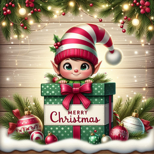 Merry Christmas Peeking Elf  Wreath Sign MS-1728