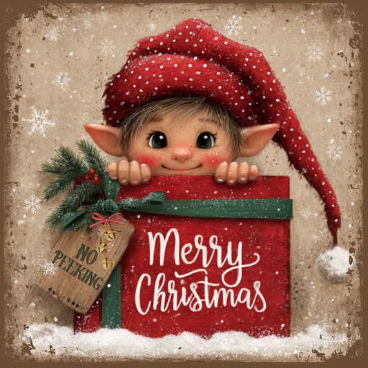 Merry Christmas No Peeking Elf  Wreath Sign MS-1729
