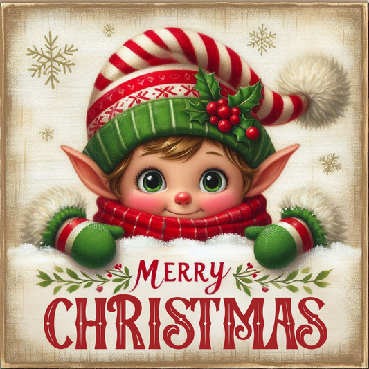 Merry Christmas Peeking Elf  Wreath Sign MS-1730