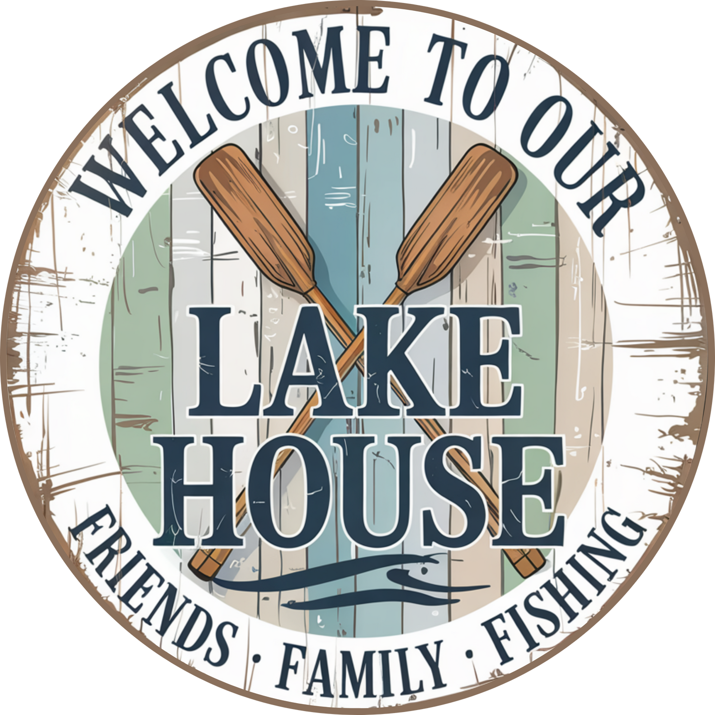 Welcome to our Lake House Metal Wreath Sign MS-1731