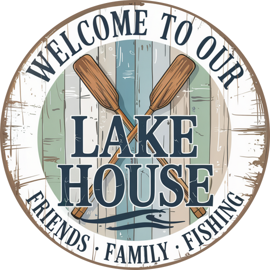 Welcome to our Lake House Metal Wreath Sign MS-1731
