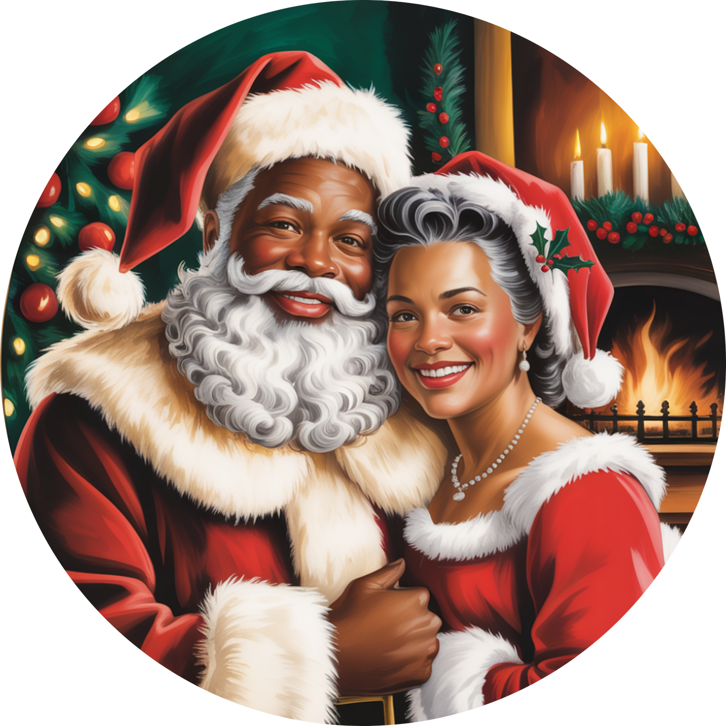 Christmas Santa and Mrs Claus Round Metal wreath Sign MS-1625