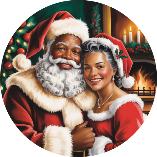 Christmas Santa and Mrs Claus Round Metal wreath Sign MS-1625