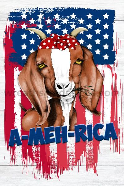 A-Meh-Rica Patriotic Goat Whimsical Wreath Metal Sign