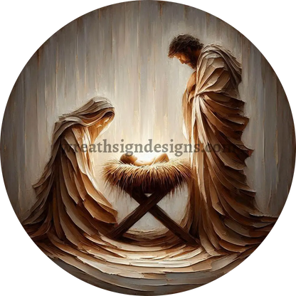 Abstract Nativity Scene Mary Joseph Baby Jesus- Christmas Wreath Sign MS-1258 8’’