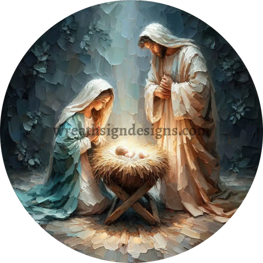 Abstract Nativity Scene Mary Joseph Baby Jesus- Christmas Wreath Sign MS-1261