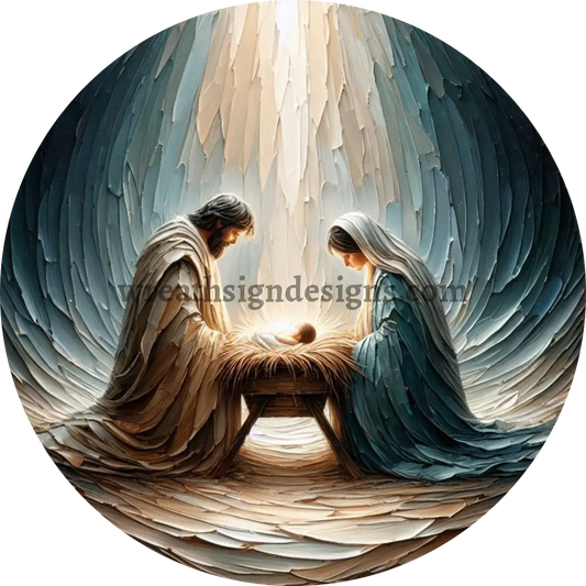 Abstract Nativity Scene Mary Joseph Baby Jesus- Christmas Wreath Sign MS-1262