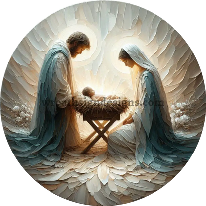 Abstract Nativity Scene Mary Joseph Baby Jesus- Christmas Wreath Sign MS-1264 8’’