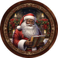 African American Classic Santa Christmas Round Wreath Sign 6