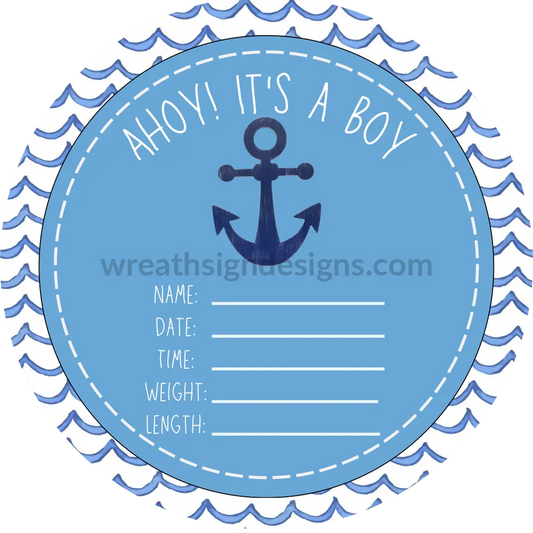Ahoy Its A Boy-Nautical Baby Metal Birth Announcement Wreath Sign 8