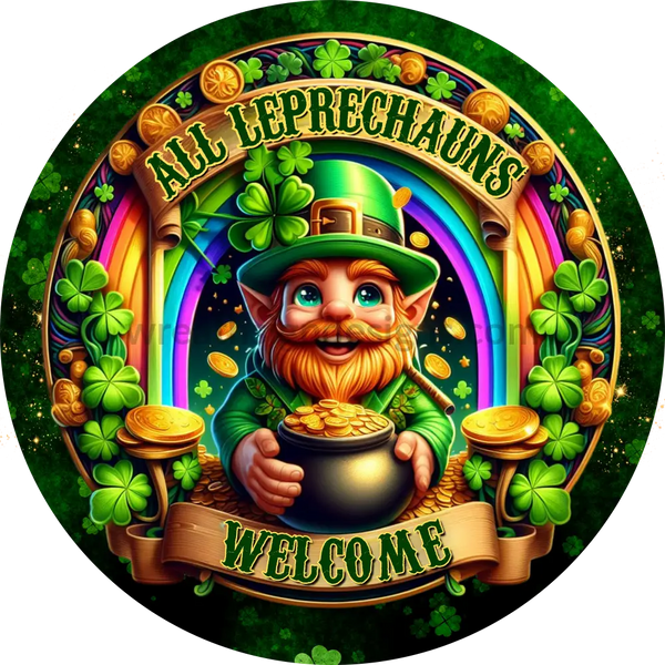 All Lephrechauns Welcome St. Patricks Day Metal Sign- Round Sign