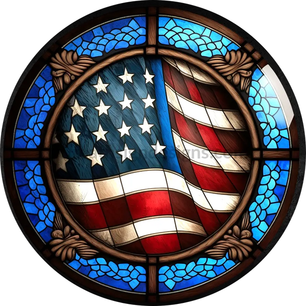 American Flag Stained Glass Metal Wreath Sign 8