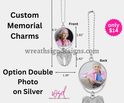 Angel Wings Memorial Charm with chain- Remembrance Keepsake Gold Alloy / Custom photo