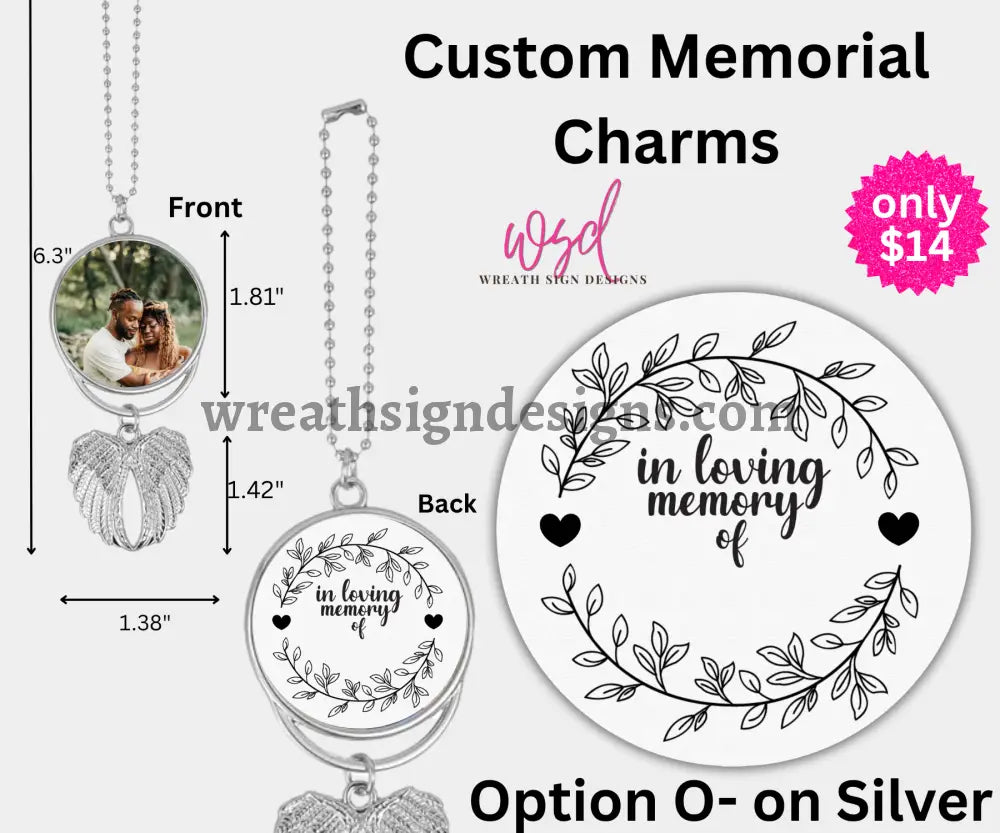 Angel Wings Memorial Charm with chain- Remembrance Keepsake Silver Alloy / O- in loving memory