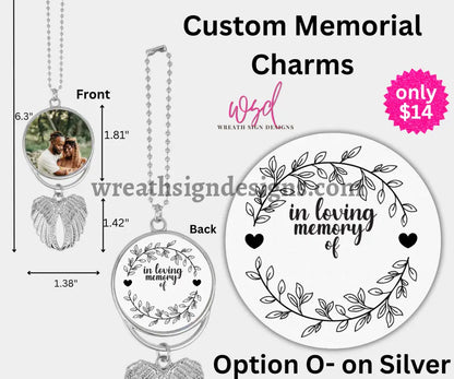 Angel Wings Memorial Charm with chain- Remembrance Keepsake Silver Alloy / O- in loving memory