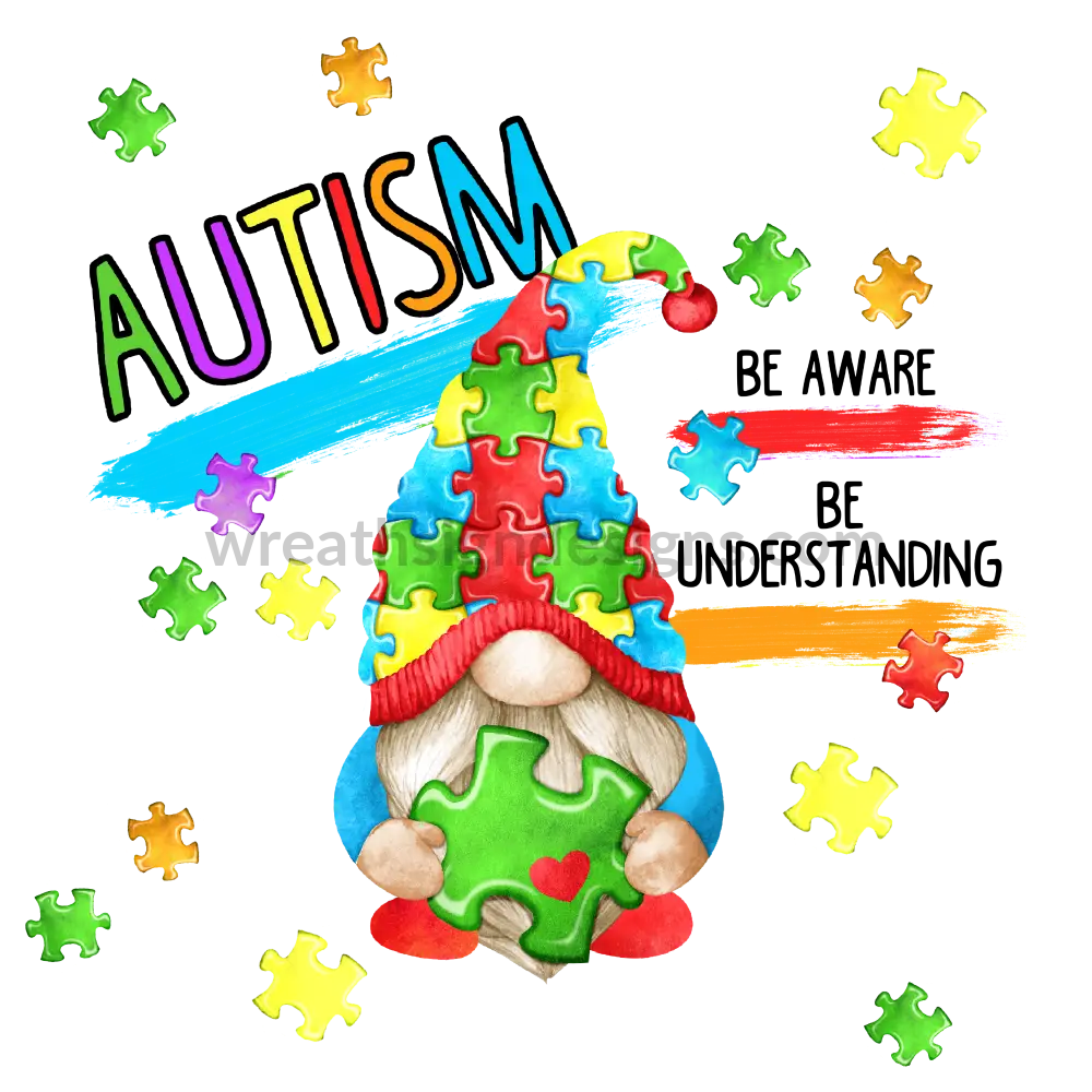Autism Awareness Gnomes Square Metal Sign 8