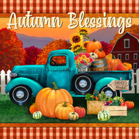 Autumn Blessings-Fall Vintage Truck And Pumpkins Square Metal Wreath Sign 8