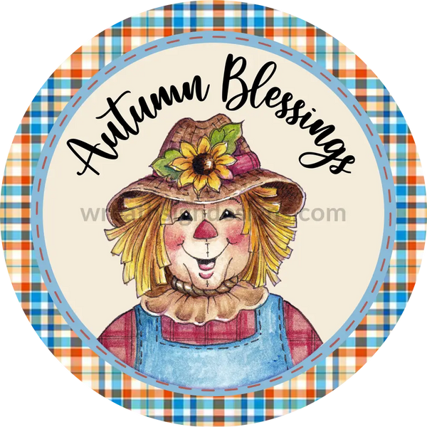 Autumn Blessings Scarecrow Wreath Sign Circle 6