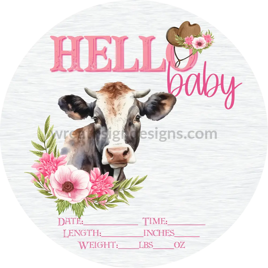 Baby Announcement Sign: Hello Cowgirl Floral Cowwreath Sign 8