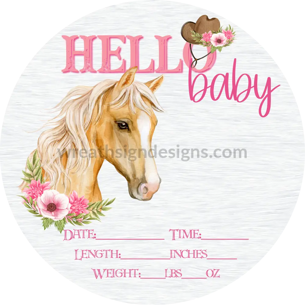 Baby Announcement Sign: Hello Cowgirl Floral Horse Wreath Sign 8