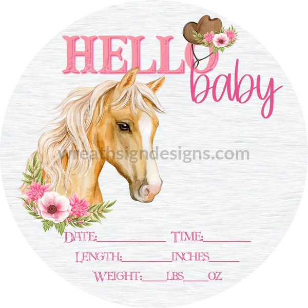Baby Announcement Sign: Hello Cowgirl Floral Horse Wreath Sign 8