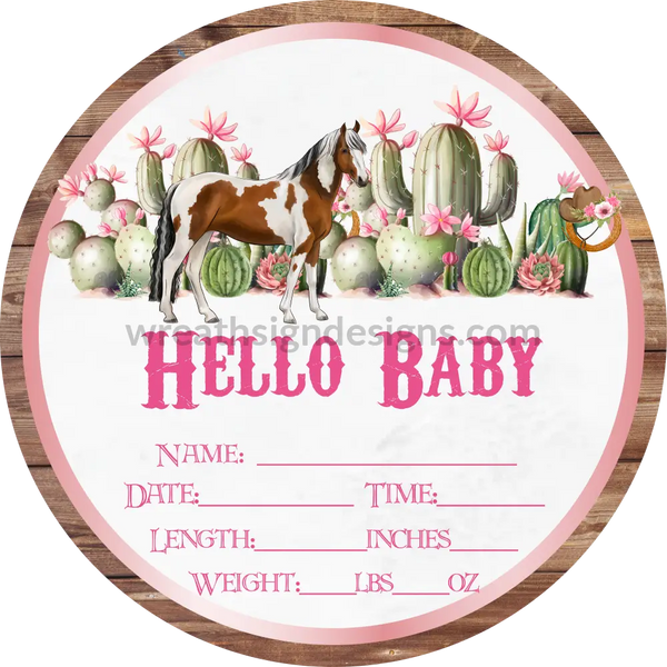 Baby Announcement Sign: Hello Horse And Cactus Cowgirl Theme Wreath Sign 8