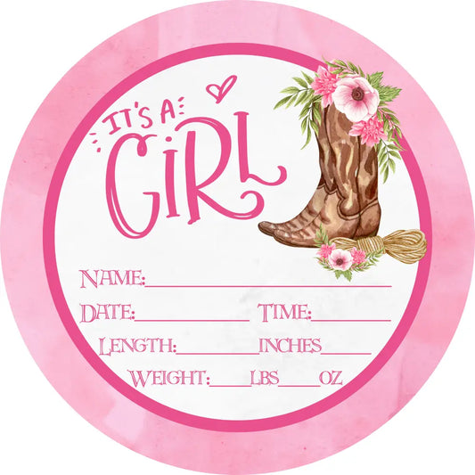 Baby Announcement Sign: Its A Girl Cowgirl Wreath Sign 8