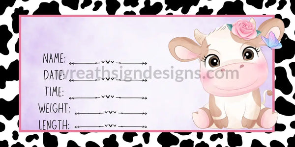 Baby Cow Birth Announcements- Purple Pink- Metal Wreath Sign