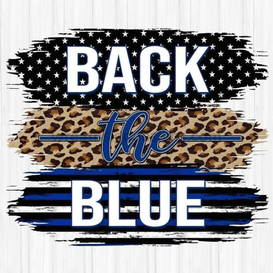 Back The Blue Shield Leopard Stripe-Square Metal Sign 8 Square