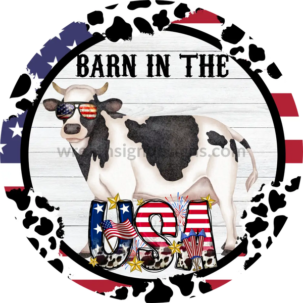 Barn In The Usa Patriotic Cow Wreath Metal Sign 8