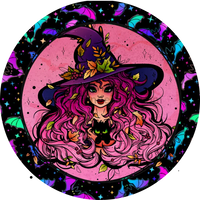 Batty Witch- Halloween- Metal Sign 8 Circle